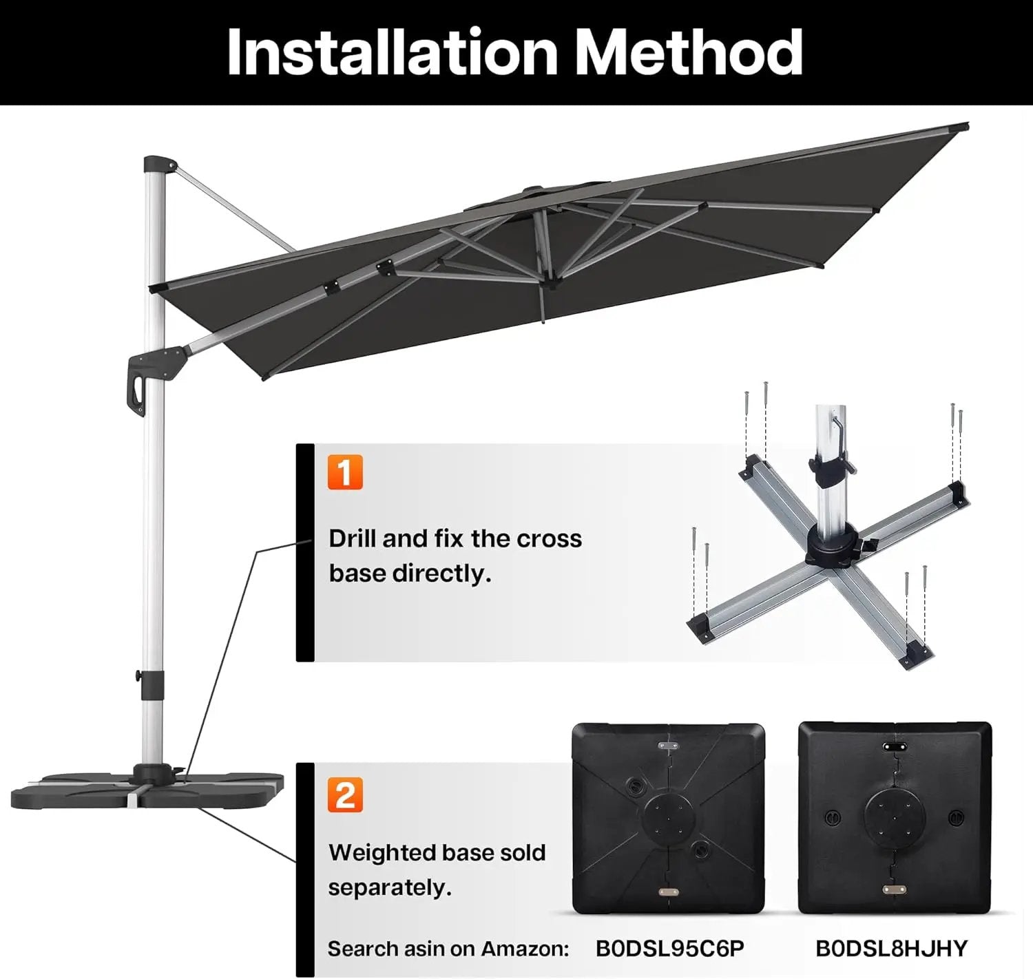 Patio Umbrella, 9' X 12' Outdoor Cantilever Umbrella with 360-degree Rotation for Garden, Deck, Backyard, Pool and Beach, Grey by GreenHaven Gardens