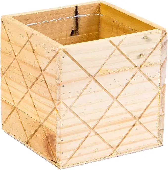 Wood Planter Box with Diamond Cross Hatch Style, 5 Inch Square, Rose Wood, Plastic Liner, Wedding Flowers Holder, Home and Venue Decor (5x5 Diamond Cross Hatch Set of 4, Rose Wood) by GreenHaven Gardens