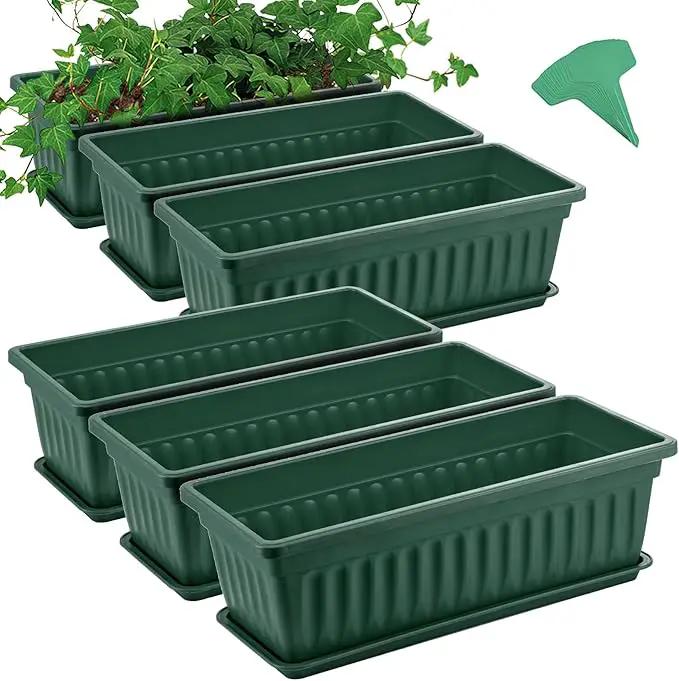 GROWNEER 6 Packs 17 Inches Green Flower Window Box Plastic Vegetable Planters Long Pots with 15 Pcs Plant Labels for Outdoor Indoor Windowsill Patio Garden Home Decor Porch by GreenHaven Gardens