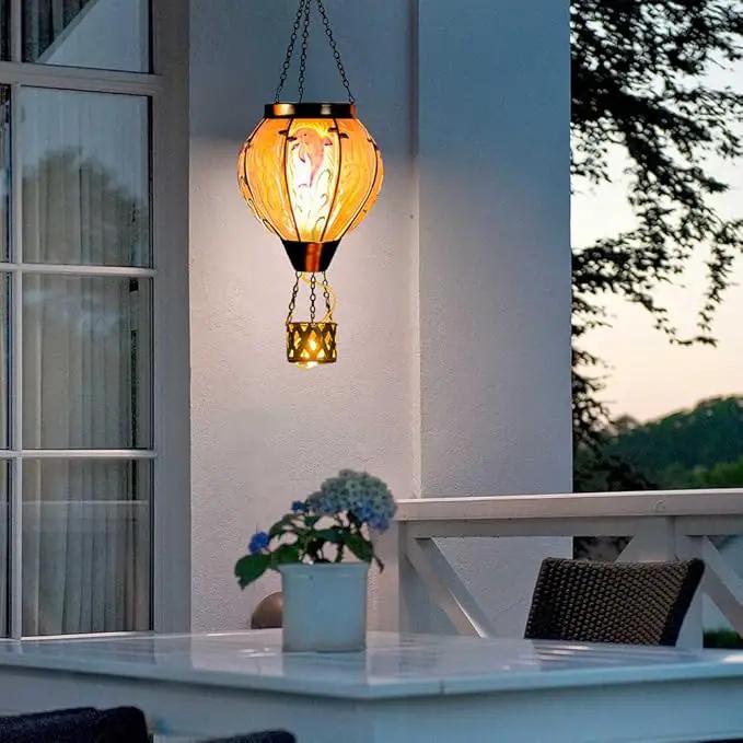 Blue Dolphin Hot Air Balloon Solar Lantern with Flame Flickering Light LED Glass Hanging Solar Lanterns Outdoor Waterproof Hot Air Balloon Decor for Patio Yard Garden Mother Day Gift for Women by GreenHaven Gardens