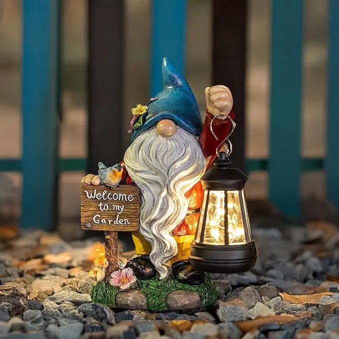 C&Y&G&X Solar Garden Gnome Statue – Waterproof Outdoor Decor with Solar Lantern LED Lights and Welcome Sign for Yard, Lawn, Patio – Ideal Gift for Grandma Mom Women by GreenHaven Gardens