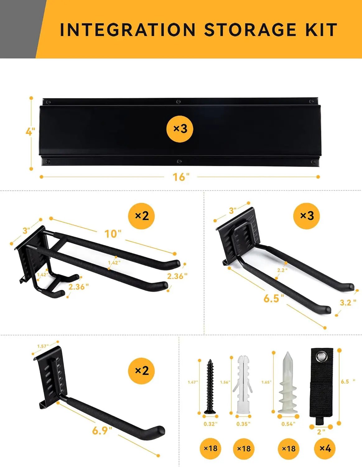 Wall Mount Garden Tool Organizer - 48 Inch Max Load 539lbs, Garage Storage with 7 Heavy Duty Hooks and 4 Cable Ties, Power Tool Organizer Rack by GreenHaven Gardens