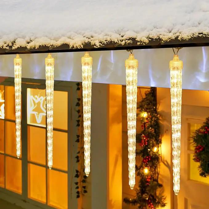 Christmas Icicle Lights Outdoor, 10ft Meteor Shower Lights with 10 Large Tube 240 LED Dropping Lights Effect, Falling Crystal Christmas Decorations for House Eave Roofline, Warm White by GreenHaven Gardens