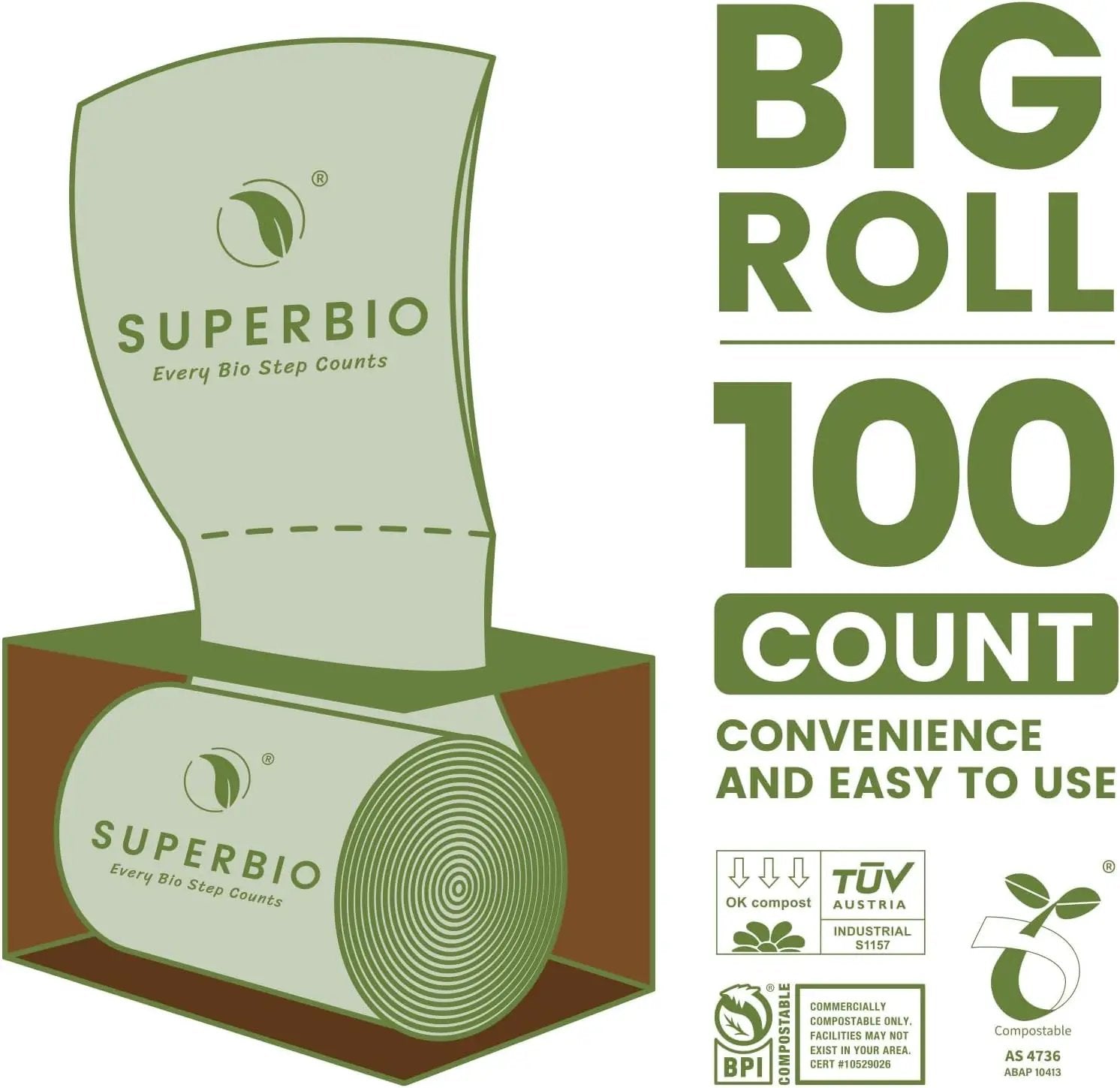 SUPERBIO 13 Gallon Compostable Kitchen Waste Bags, 50 Count, 1 Pack, Flat top Food Scrap bags, Certified by BPI and OK compost INDUSTRIAL, 49.2L, 0.87 Mil by GreenHaven Gardens