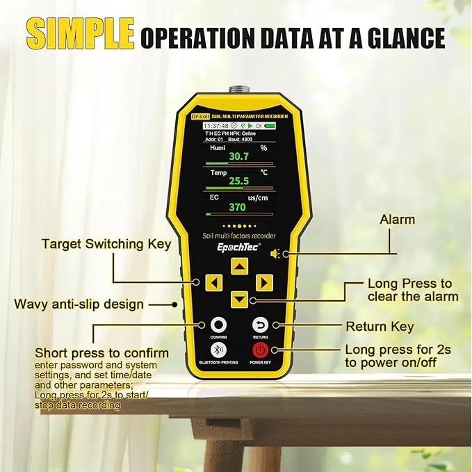 7 in 1 Soil Tester, ±1% High Precision Digital NPK Tester/Soil Moisture Meter/PH Tester/Temperature/EC Monitor for Agriculture, Plant Cultivation, Geological Survey with Data Storage & Export by GreenHaven Gardens