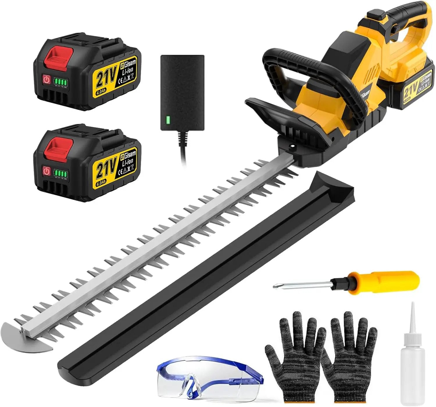 22''Hedge Trimmer Cordless,21V Electric Handheld Bush Clipper with 2 Pack 4000mAh Rechargeable Batteries,3200RPM 180°Rotatable Head,3/4''Blade Gap,Lightweight & Compact Trimmer by GreenHaven Gardens
