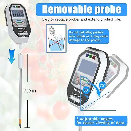 Soil Moisture Meter, 7-in-1 Soil PH Tester/Soil Moisture/Fertility with Removable Probe, LCD Display Air Temp/Air Humidity/Sunlight Intensity/BGR Spectral for Plants Garden, Lawn,Indoor Outdoor Plants by GreenHaven Gardens