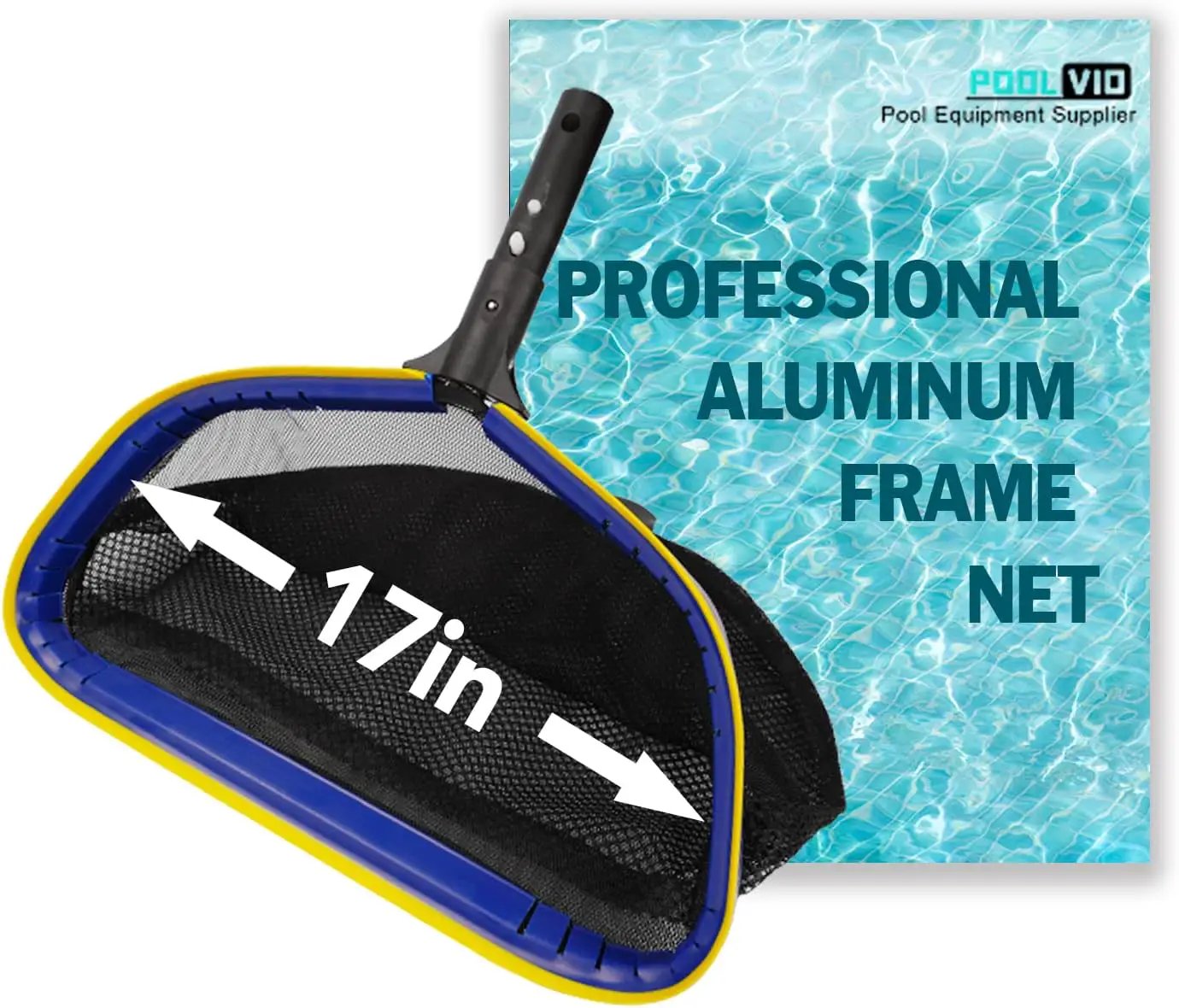 Poolvio Pool Deep Skimmer Net with 3ft - 10ft 1.0mm Thick Adjustable Aluminum Pole & Fine Mesh Bag Leaf Skimmer Rake Net for Above Ground & Inground Swimming Pools, Removes All Debris by GreenHaven Gardens
