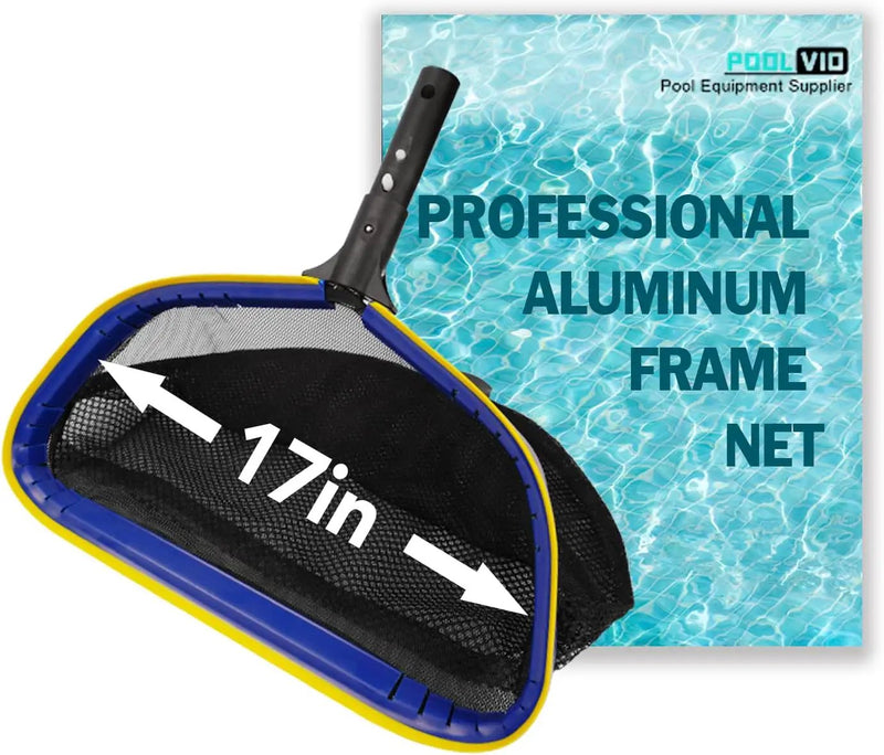 Poolvio Pool Deep Skimmer Net with 3ft - 10ft 1.0mm Thick Adjustable Aluminum Pole & Fine Mesh Bag Leaf Skimmer Rake Net for Above Ground & Inground Swimming Pools, Removes All Debris by GreenHaven Gardens