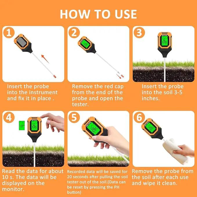 4-in-1 Soil Moisture Meter Digital PH Meter/Soil Moisture/Plant Temperature/Sunlight Intensity, Backlight LCD Display, Soil Test Meter for Garden, Lawn, Plant Care, Farm and Indoor Outdoor Plants by GreenHaven Gardens