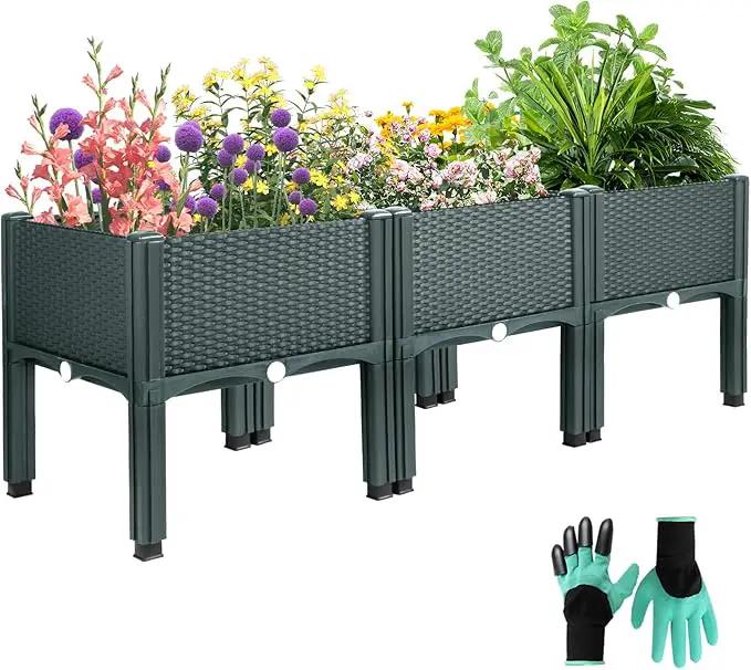 Emalie Raised Garden Beds Elevated Plastic Planter Box with Drainage Plugs Perfect for Vegetables Flowers Herbs Growing Outdoor, 47.2" Lx15.7 Wx16.5 H Grey by GreenHaven Gardens