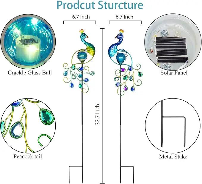 Viveta Garden Solar Lights Decorative, 2 Pack Metal Peacock Solar Lights Stake for Outdoor Garden Patio Yard Lawn Decorations by GreenHaven Gardens