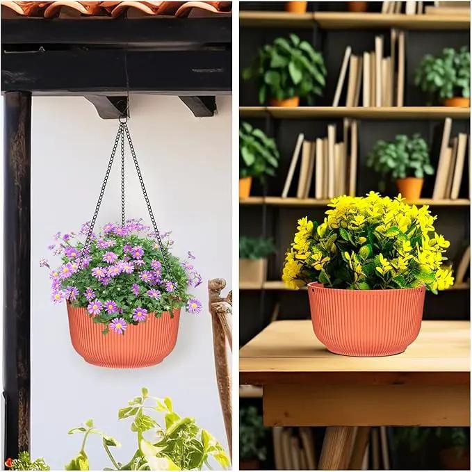 Hanging Planters for Indoor Plants, 3 Pack Plant Hanger Outdoor with Drainage Holes, Self Watering Hanging Basket Flower Pot for Garden Home Decor, 9/10/11 Inch, Orange by GreenHaven Gardens