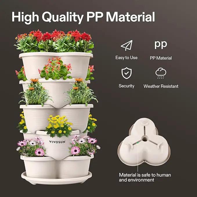 VIVOSUN 2-Pack 5 Tier Vertical Gardening Stackable Planter for Strawberries, Flowers, Herbs, Vegetables, Ivory by GreenHaven Gardens