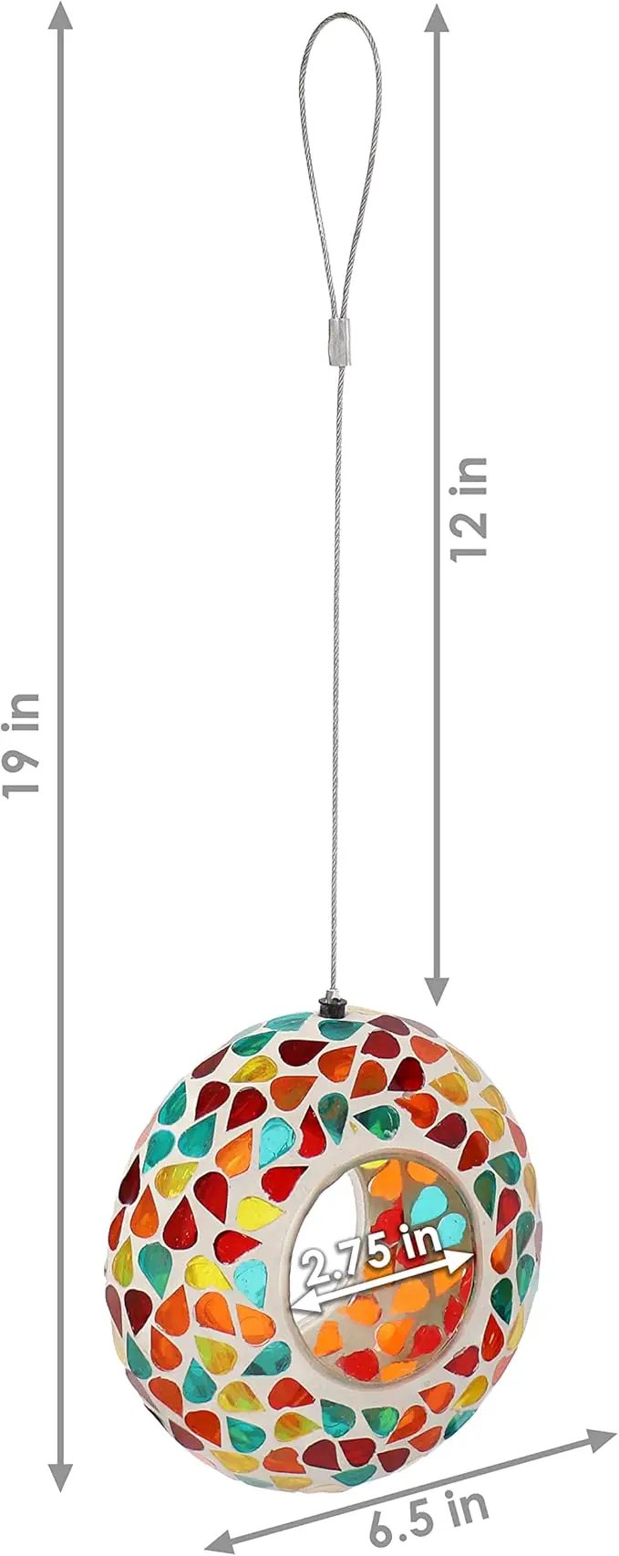 Sunnydaze 6-Inch Glass Mosaic Hanging Bird Feeder for Outdoors - Fly-Through Wild Bird Feeder - Confetti Mosaic by GreenHaven Gardens