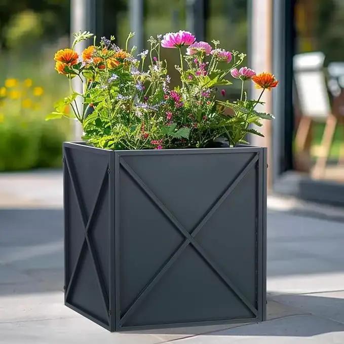 SUNNYPARK Large Metal Planter Box 17”x 17”x 18”, Square Modern Grey Metal Planter Box Heavy Duty with Drainage Holes for Outdoor Garden Patio by GreenHaven Gardens