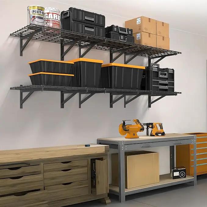 4 Pack Heavy Duty Garage Wall Shelving Set (2x3ft), Wall Mounted Garage Shelves 1000lbs Capacity, 24"x72" Shelf Storage Rack Floating Shelves, Black by GreenHaven Gardens