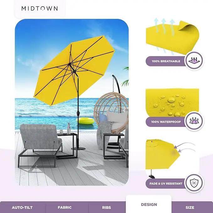 Midtown Umbrellas 10-Year-No-Fade - 9 Ft - UV Proof Yellow Polyester Fabric - Umbrella Outdoor Patio, Auto-Tilt Aluminum Frame Patio Umbrella for Garden, Pool & Deck - Black Pole by GreenHaven Gardens