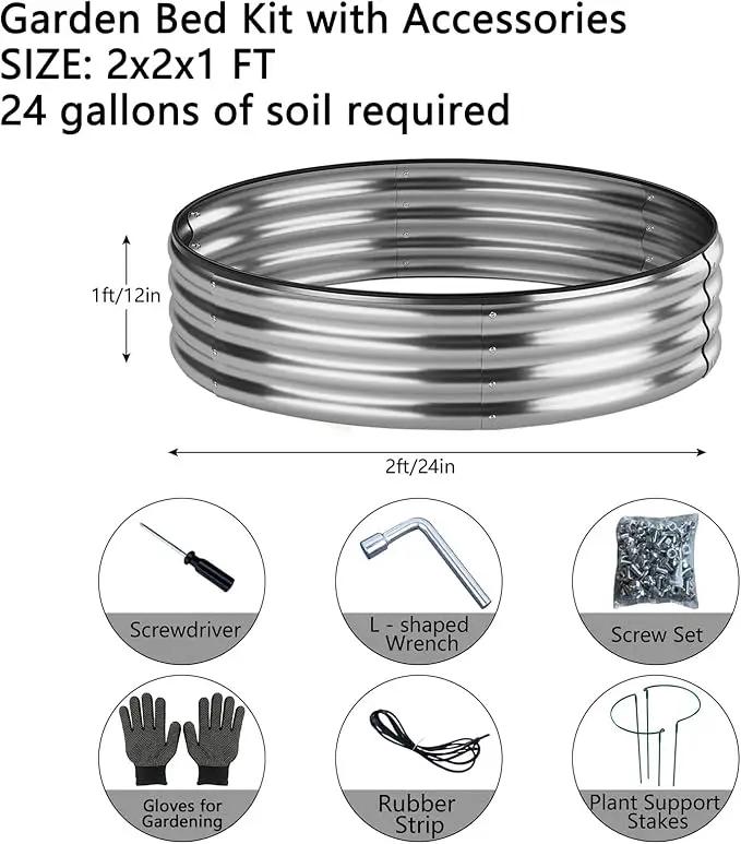 Galvanized Metal Planter Raised Garden Bed Kit for Gardening Outdoor 2x2x1ft Round Galvanized Steel Fire Pit，Steel Fire Pit Silver for Backyard, Camping, Bonfire by GreenHaven Gardens