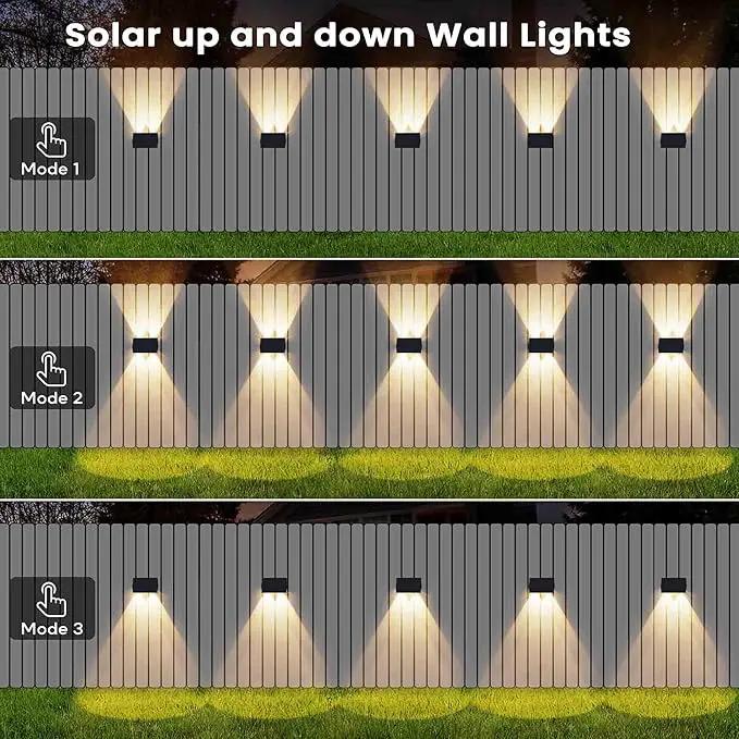 Fence Lights Solar Powered, 6-Pack Solar Fence Lights Up/Down Flexible Buttons, IP67 Waterproof for Outdoor, 120LM Bright, Auto Dusk to Dawn for Wall/Stairs/Yard/Railing/Deck/Pathway (Warm White) by GreenHaven Gardens
