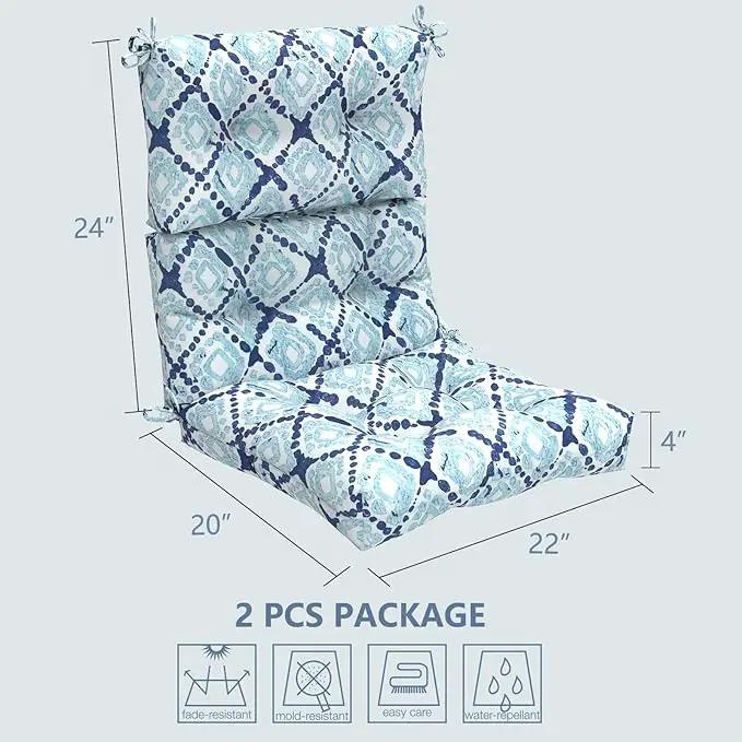 LVTXIII Outdoor Tufted High Back Cushions Set of 2 Patio Seasonal Replacement Rocking Chair Cushion with Ties, Solid Seat and Back Chair Cushion, (44” L x 22W”, Boho Geometry Blue) by GreenHaven Gardens