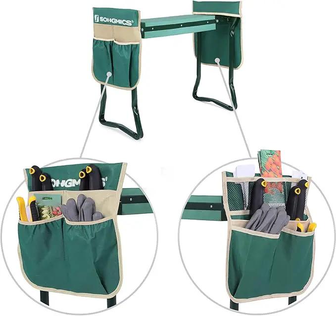 SONGMICS Garden Kneeler and Seat, Multifunctional Garden Kneeling Bench, Gardening Gifts for Women Men, Folding Gardening Stool, with 2 Tool Bags, 6-Inch Wide Kneeling Pad, Dark Green UGGK50L by GreenHaven Gardens