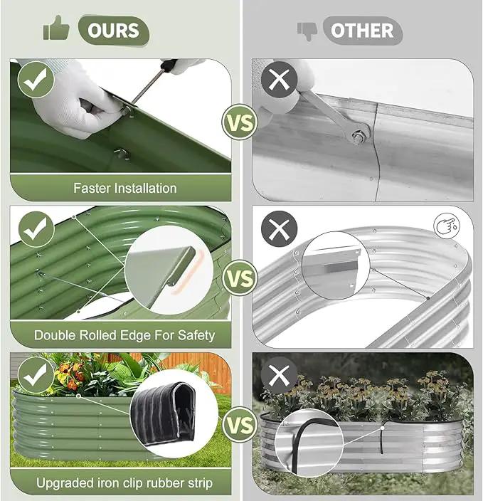 Galvanized Raised Garden Bed - 4x2x1.4FT Metal Planter Boxes Outdoor | Oval Steel Raised Bed Kit for Gardening with Protective Tape, Gloves for Vegetables, Flower, Herb (Green) by GreenHaven Gardens