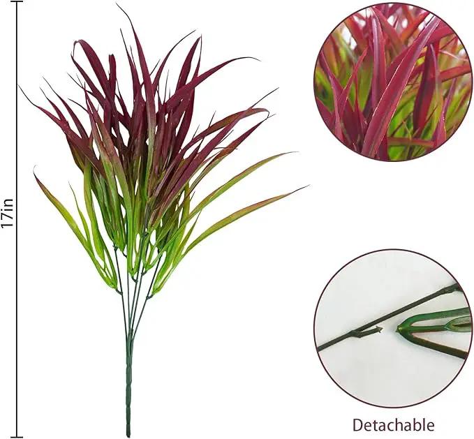 Uieke 6 Bundles Artificial Outdoor Plants UV Resistant Fake Grass Plants Faux Plastic Plants Greenery Shrubs for Home Garden Pathway Window Box Front Porch Summer Fall Decor, Deep Red by GreenHaven Gardens