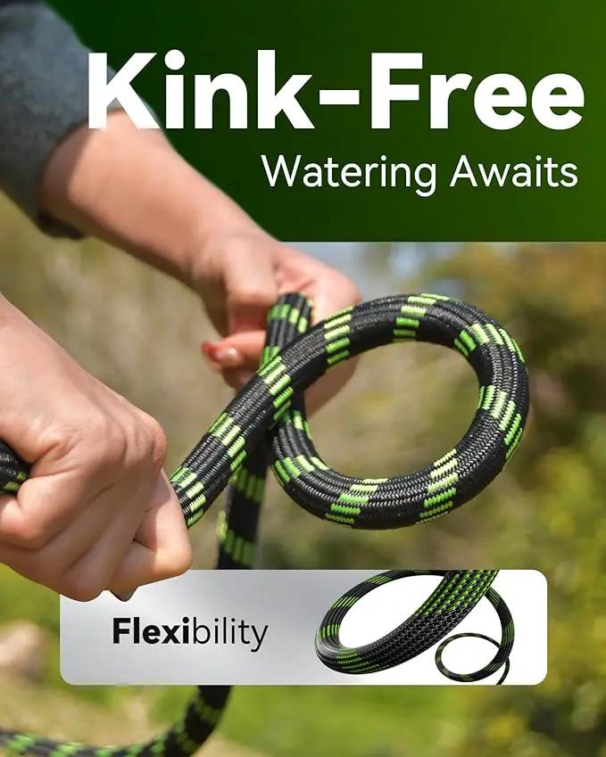 RAINPOINT Metal Garden Hoses for Yard 100 ft - No-kink 304 Water Hose 100ft with 10 mode Nozzle - Brass Connection, Swivel Handle, Flexible Hose,Lightweight, Puncture by GreenHaven Gardens