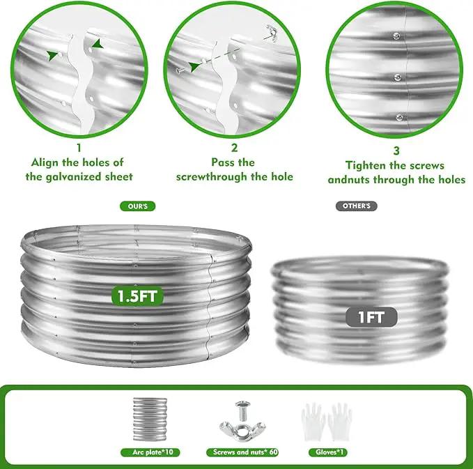 17" Tall Round Outdoor Garden Raised Garden Bed Kits- 0.8MM Thick Metal Raised Planter Bed/Ground Planter Box for Variety of Flowers,Herbs,Vegetables (Silver, 40 inches Diameter) by GreenHaven Gardens