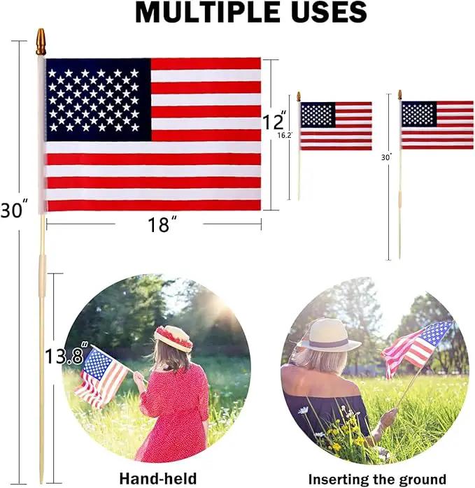 100 Pcs 12x18 Inch American Flags on Stick, American Flags, USA Stick Flag with Handheld and Grounded Multi-Purpose Flagpole, Design for Memorial Day, 4th of July, Veterans Day by GreenHaven Gardens