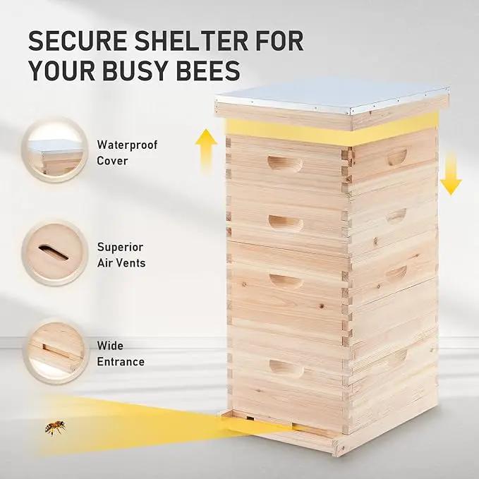 CREWORKS Bee Hive Boxes Starter Kit, Langstroth Beehive for Bee Keeping, 4 Layer Bee House with 20 Medium and 20 Deep Frames & Foundations, Beekeeping Supplies with Plastic Queen Excluder and Nails by GreenHaven Gardens