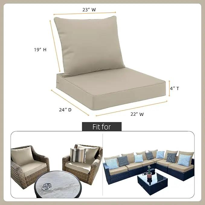 Favoyard Outdoor Seat Cushion Set 22 x 24 Inch Waterproof & Fade Resistant Patio Furniture Cushions with Removable Cover Deep Seat & Back Cushion with Handle and Adjustable Straps for Chair Sofa Couch by GreenHaven Gardens