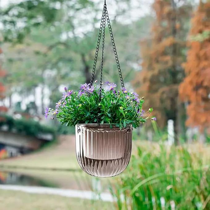 6.5 Inch 2 Pcs Self Watering Hanging Planter Indoor Plant Pots Drainage Holes, Outdoor Hanging Planters Flower Pot Basket, Visible Water Level, Plant Hanger Home Decor, Gardening by GreenHaven Gardens