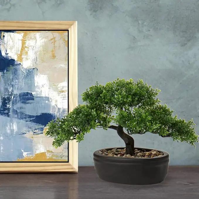 Artificial Bonsai Tree Juniper Faux Plants Indoor Small Fake Plants Decor with Ceramic Pots for Home Table Office Desk Bathroom Shelf Bedroom Living Room Farmhouse Decorations by GreenHaven Gardens