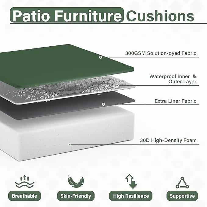 Patio Chair Cushions 24 X 24 X 5 Inch Waterproof Outdoor Seat Cushions for Patio Furniture, Outdoor Sofa Couch Pads with Ties & Handle, Set of 2, Green by GreenHaven Gardens