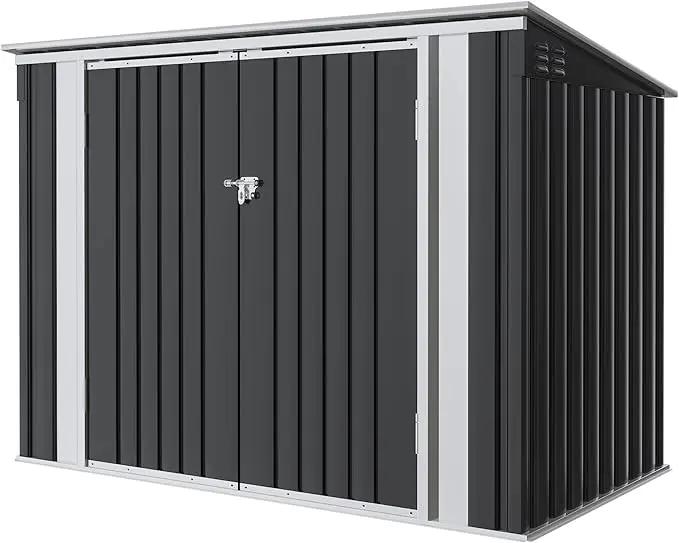 Greesum 5.8x3.3 FT Outdoor Storage Shed Metal Garbage Shed with Lid Chain Hydraulic Gas Rod for Lawn Tools, Bikes, Toys,Garbage Bin,Black by GreenHaven Gardens