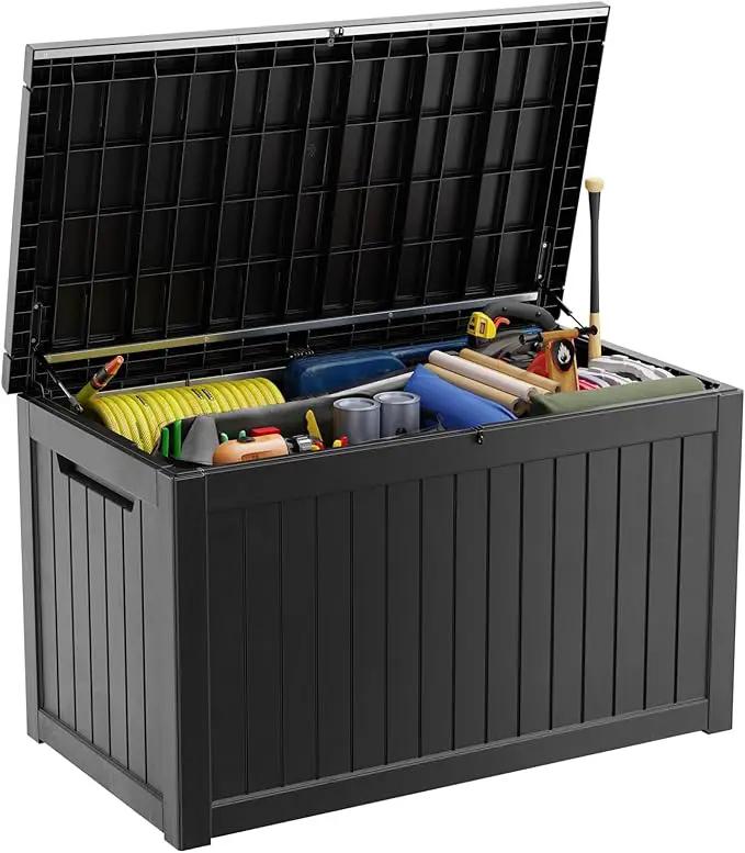 XXL 230 Gallon Large Resin Deck Box, Lockable Outdoor Storage Box for Patio Cushions Storage Furniture,Garden Tools, Pool Supplies, Weatherproof and UV Resistant- Black (230 Gallon) by GreenHaven Gardens