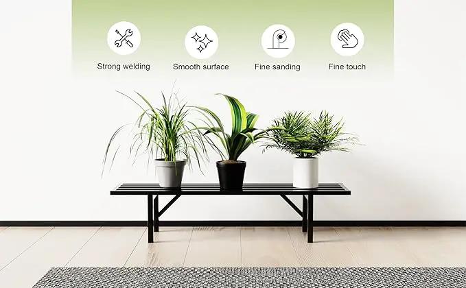 Zhongma One Tier Metal Plant Stand (35.43 L x 8.66 W x 7.9 H) Heavy Duty Plant Holder for Home, Window,Garden, Plant Lovers, Display Stand by GreenHaven Gardens
