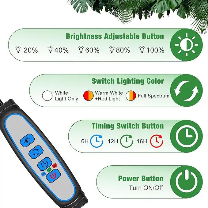 Wolezek Grow Lights for Indoor Plants, 2 Pack 6000K Full Spectrum Plant Lights Indoor, White LED Plant Growing Lamp with Auto ON & Off Timer 6/12/16H, 3 Modes, 5-Level Dimmable Brightness by GreenHaven Gardens
