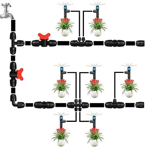 Drip Irrigation Emitters Fittings: Adjustable Irrigation Sprayer for 1/4 inch Drip Tubing Full Circle Vortex Stream Dripper on 5" Arrow Stake Barbed Locked Nuts Connectors (50 Pieces) by GreenHaven Gardens