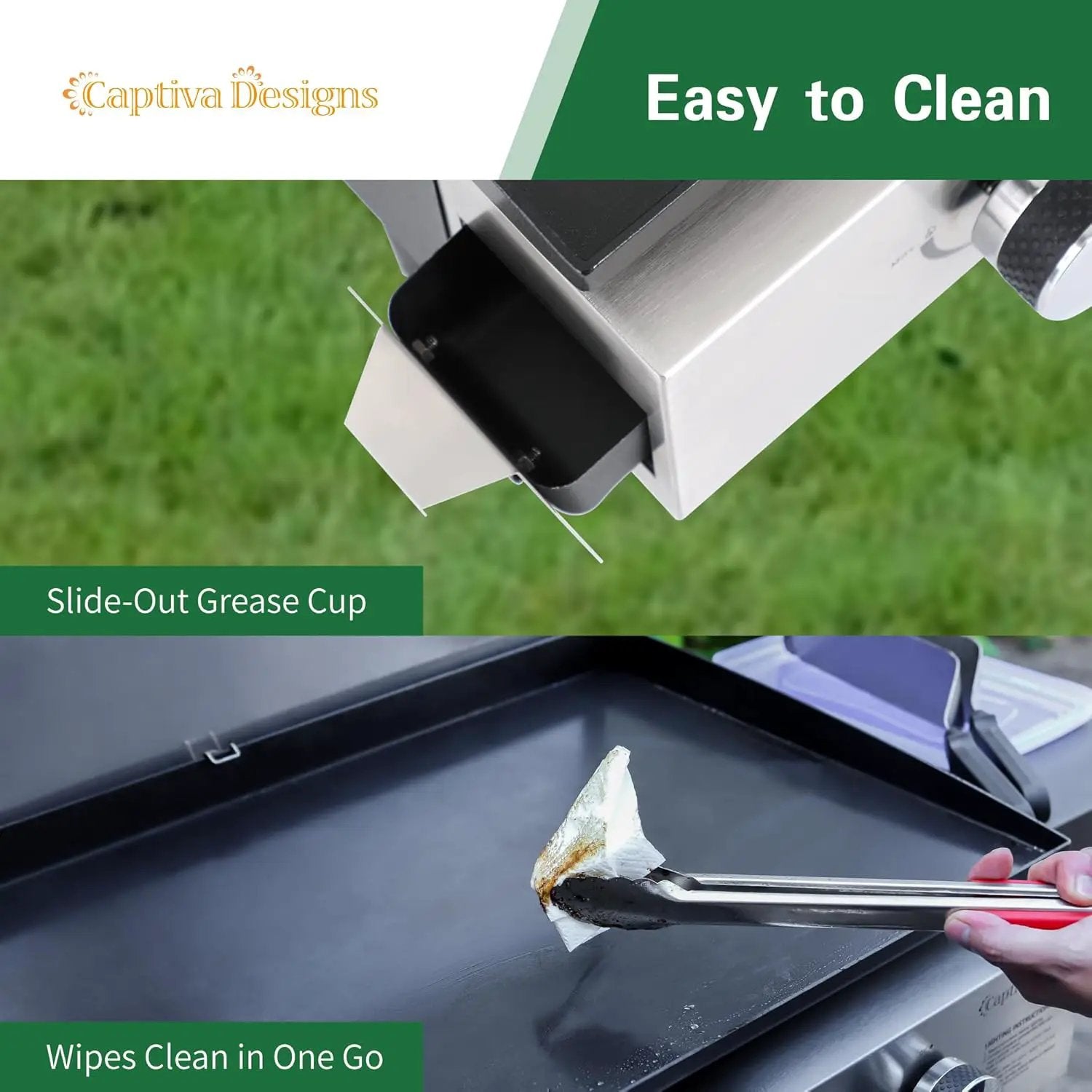 Captiva Designs 22 in Flat Top Grill with Ceramic Coated Cast Iron Pan, Portable Tabletop Propane Gas Griddle Grill for Camping, Outdoor & Tailgating Barbecue, 24,000 BTU Output, 3 Burners by GreenHaven Gardens