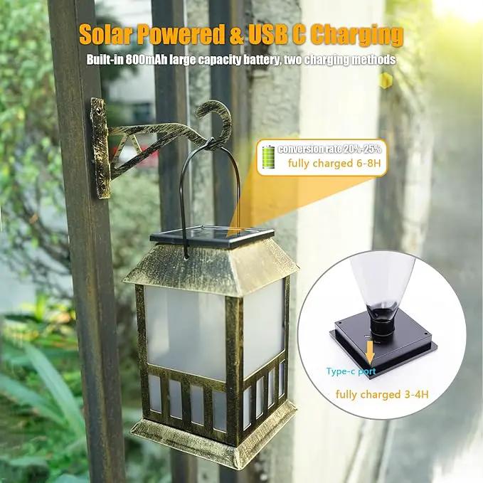 Solar Lanterns Outdoor Waterproof, Pathway Lights Hanging Lights with 3D Lighting Effects, Solar & USB C Charging, Metal Garden Decor Lights for Landscape Yard Patio Lawn Driveway, RGB Light 1 Pack by GreenHaven Gardens