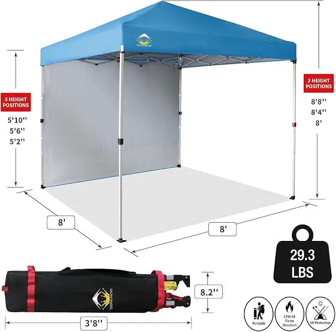 CROWN SHADES 8x8 Pop Up Canopy with 1 Side Wall - Beach Tent with One Push Setup - Outdoor Sun Shade for Events, Parties, Camping - Gazebo with STO-N-Go Cover Bag (Sky Blue) by GreenHaven Gardens