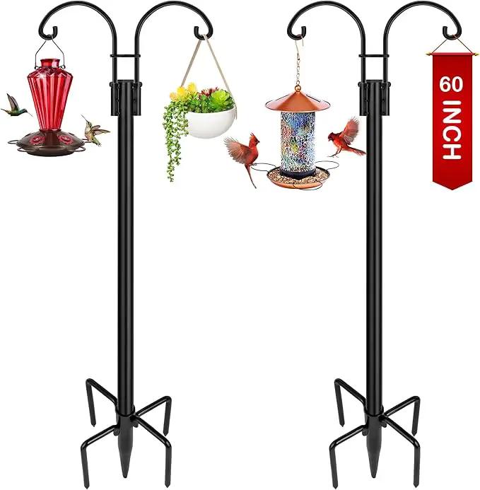XDW-GIFTS Double Shepherds Hooks for Outdoor, 2-Pack Heavy Duty Garden Pole for Hanging Bird Feeder, Plant Baskets, Solar Light Lanterns, Garden Plant Hanger Stands with 5 Base Prongs by GreenHaven Gardens