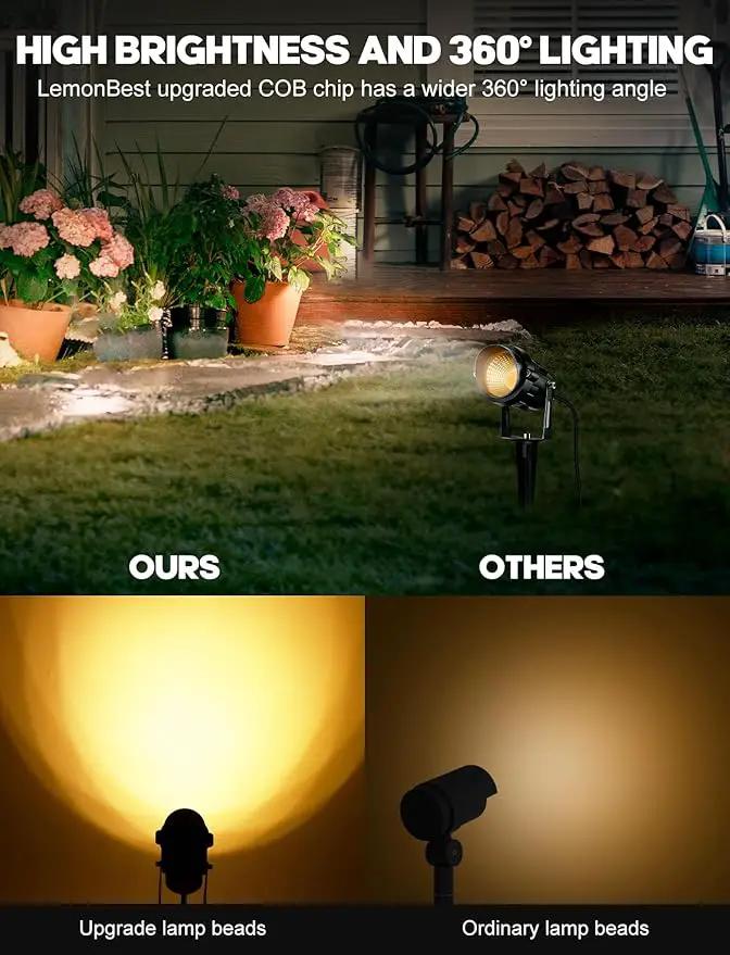 LemonBest 12W Landscape Lighting LED Outdoor Spotlight 120V AC Waterproof Landscape Lights Warm White Spot Lights for Yard Garden Decorative Lawn Lamp Flag Light with Spiked Stake, 4 Packs by GreenHaven Gardens