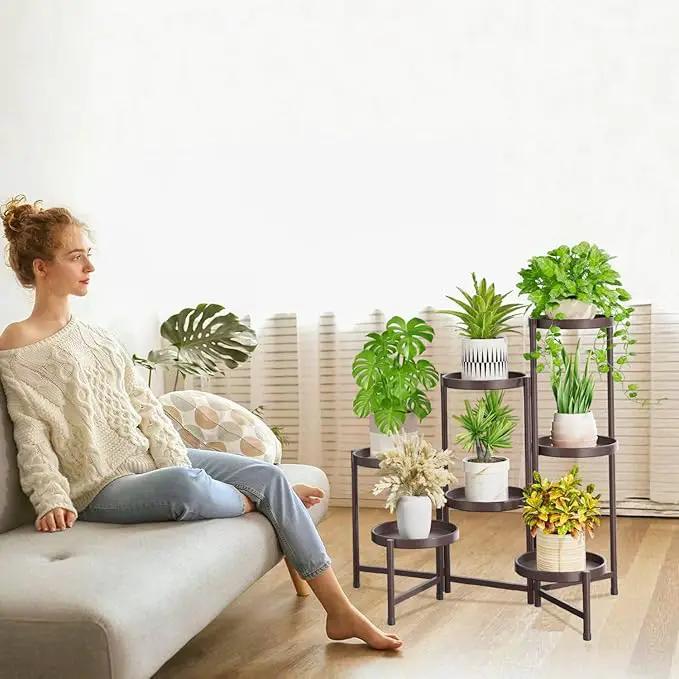 iDavosic.ly 7 Tier Large Plant Stand Indoor, 10 Inch Wide Tall Corner Metal Plant Stands Outdoor for Multiple Plants, Folding Tiered Flower Display Holder Rack Shelf, Violet Bronze by GreenHaven Gardens