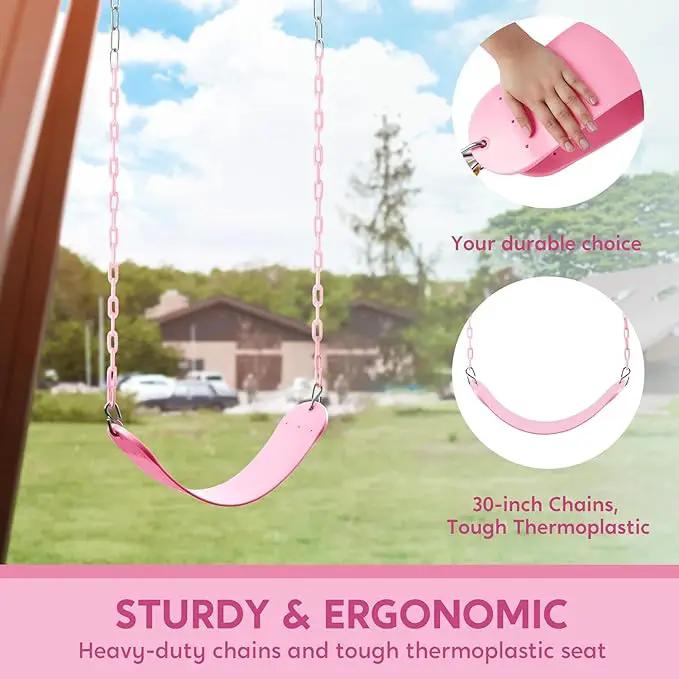 TURFEE Heavy Duty Swing Seat Pink Color with 66” Chain, Swing Set Accessories Replacement with Snap Hooks for Kids Outdoor Play Playground by GreenHaven Gardens