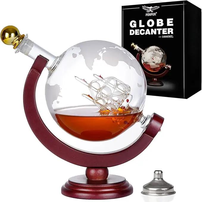 PONPUR Whiskey Globe Decanter, Gifts for Men Dad Father's Day, Anniversary Birthday Gift for Him Husband Boyfriend Grandpa, Unique Housewarming Presents Whisky Bourbon Decanter, 1000ml by GreenHaven Gardens