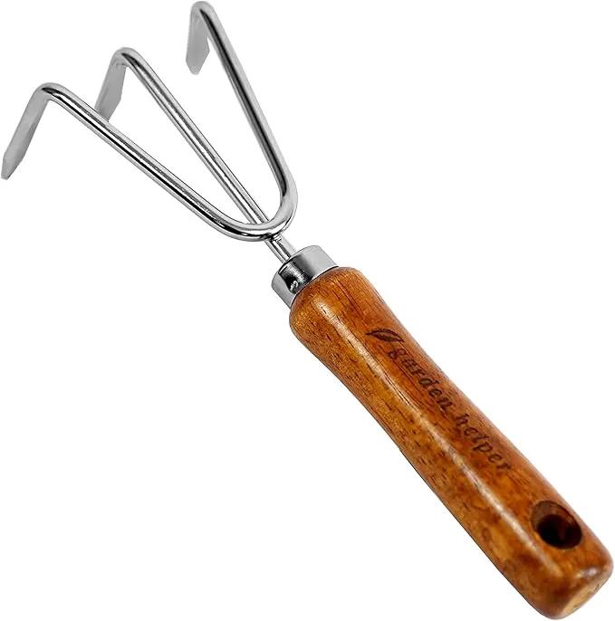 Hand Cultivator Garden Tool Heavy Duty Japanese Steel with Wood Handle, Manual Small Hand Rake Soil Tiller for Weeding, Digging, Cultivating, 3 Claws, Made in Japan, Silver by GreenHaven Gardens